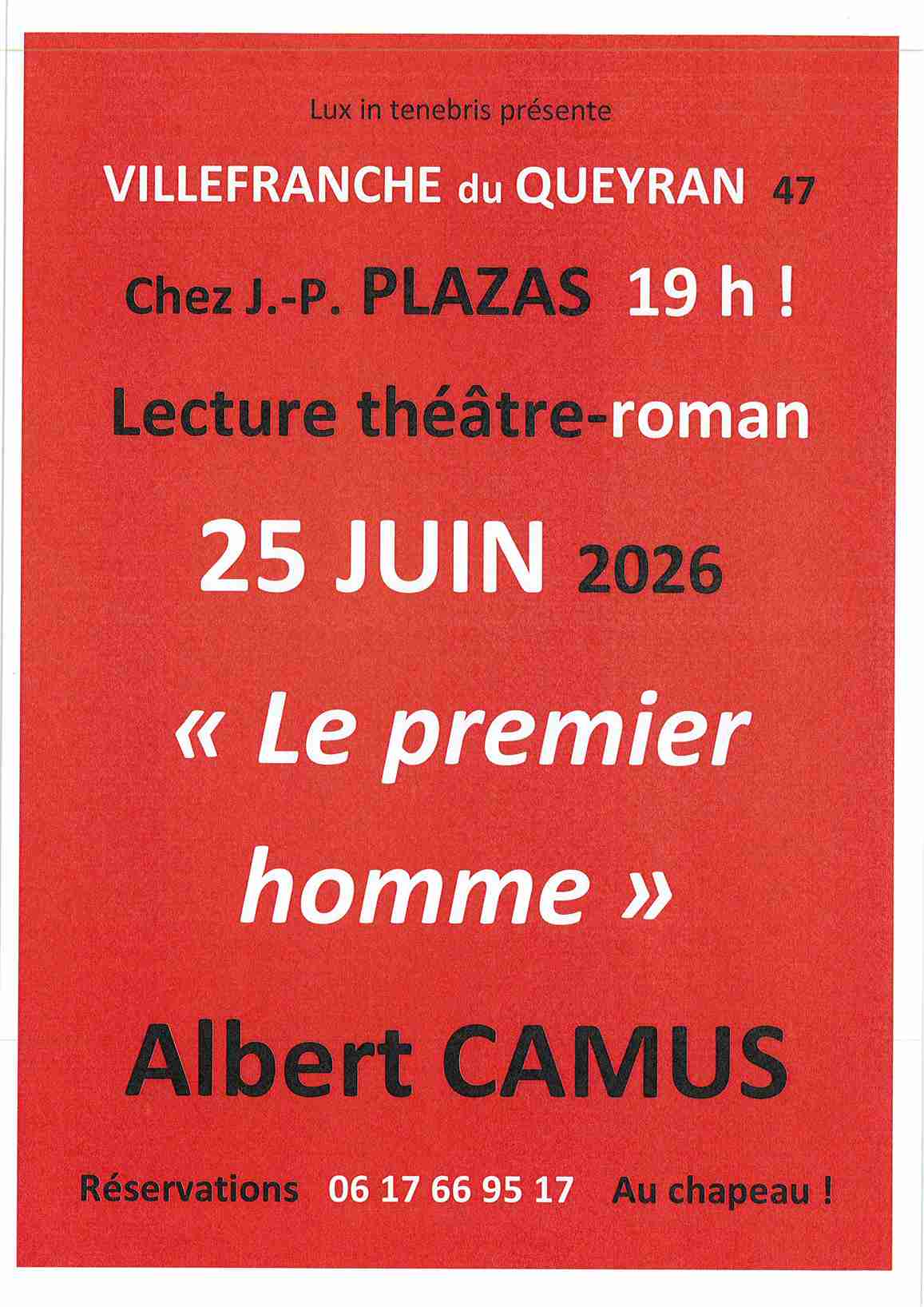 Lecture théâtre-roman : Le premier homme