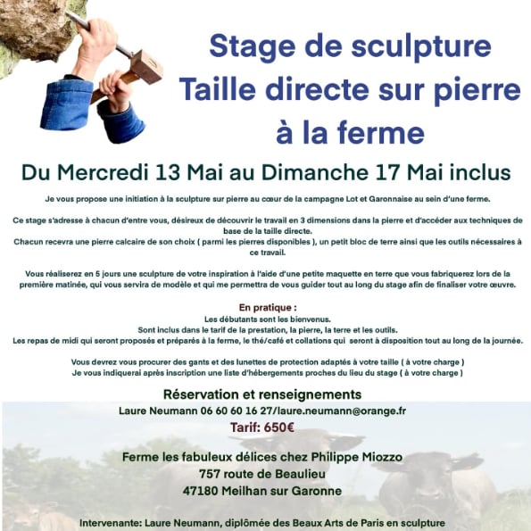 Stage de sculpture sur pierre à la ferme
