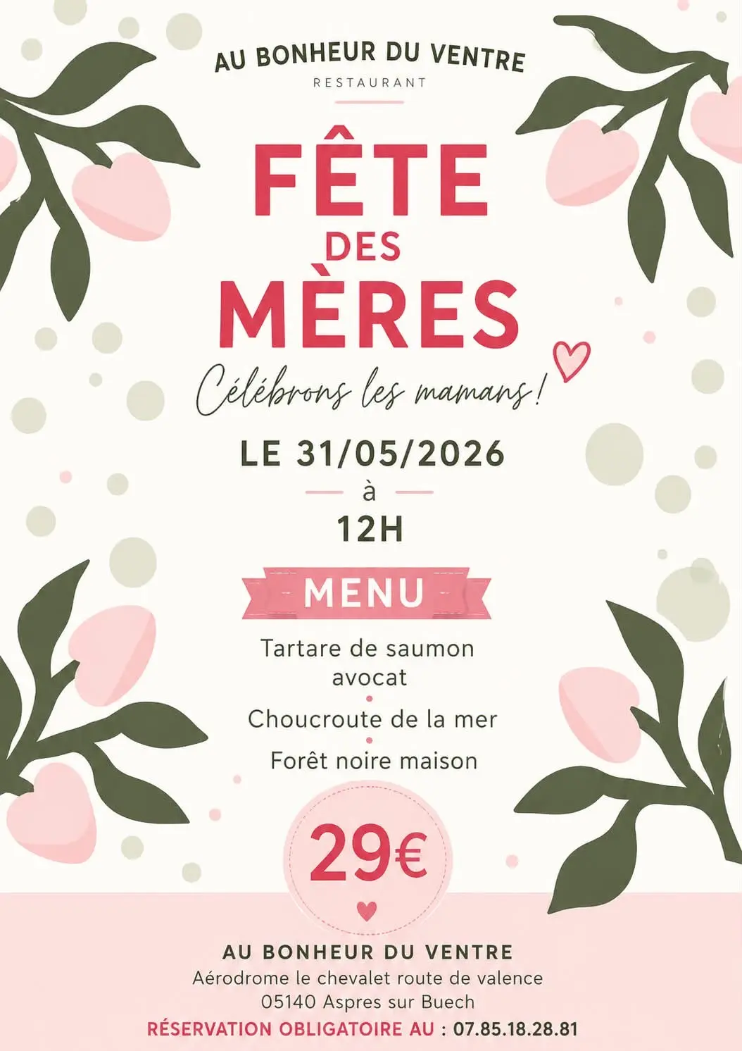 Fête des mères au restaurant " Au bonheur du ventre "