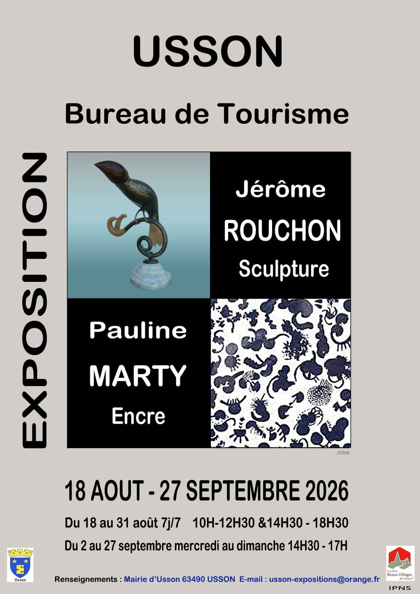 Exposition des sculptures de J. Rouchon et des encres de P. Marty