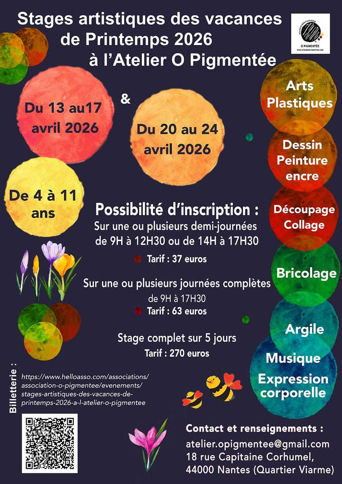 Stages artistiques des vacances de printemps 2026 à l'atelier O Pigmentée