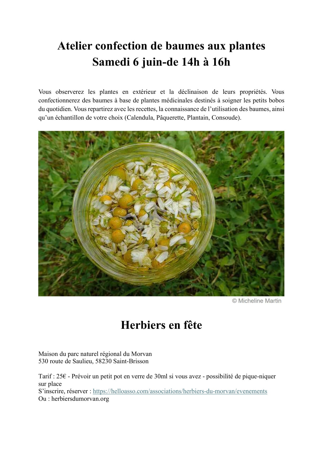 Atelier confection de baumes aux plantes