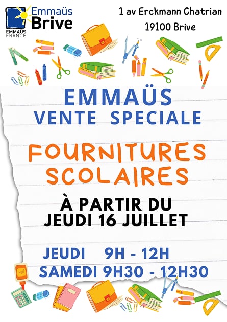 Vente spéciale fournitures scolaires (Emmaüs Brive)