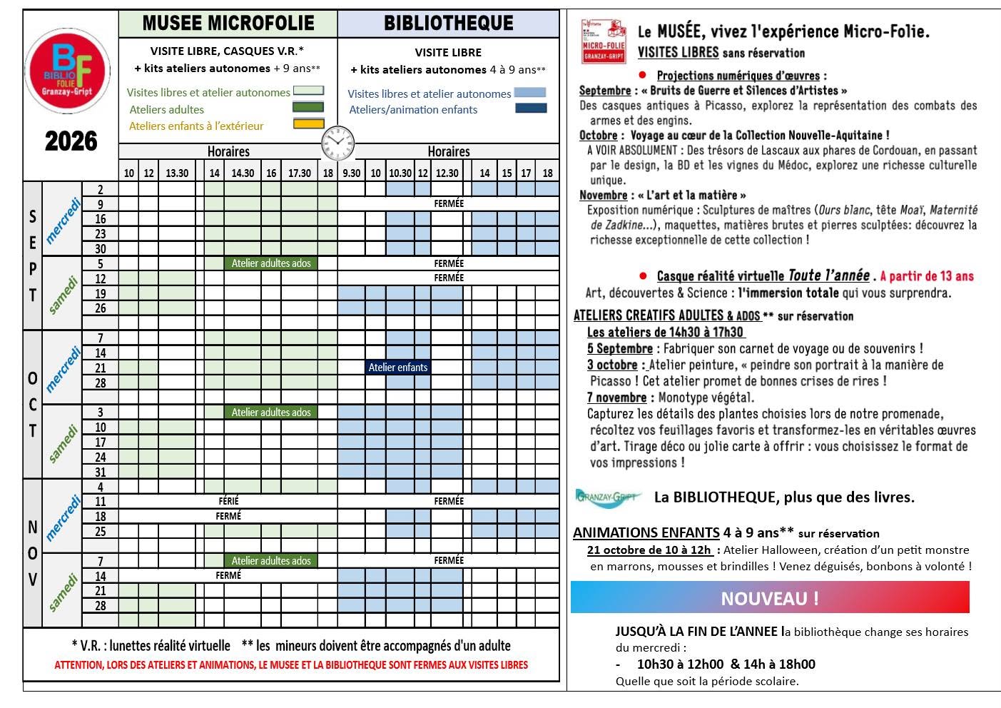 Programme septembre, octobre et novembre du musée numérique Micro-Folie à Granzay-Gript