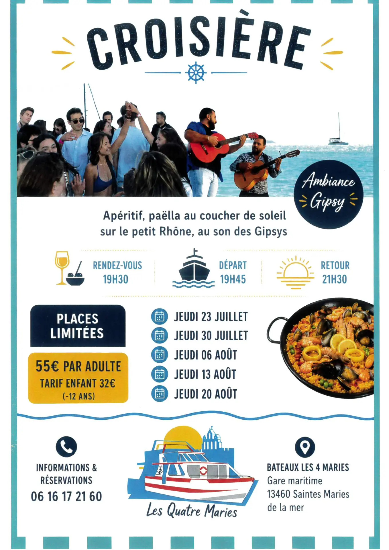Croisière "Apéritif, Paëlla, Coucher du Soleil" au son des Gipsys