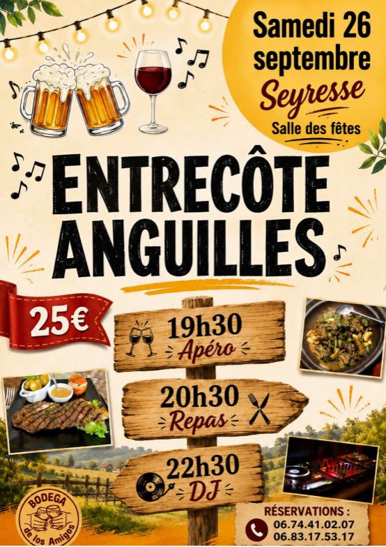 Repas entrecôtes anguilles