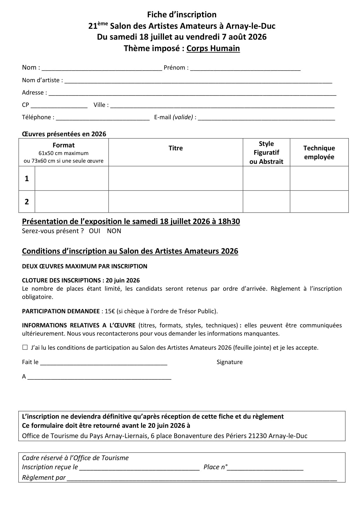 21ème Salon des Artistes Amateurs - Inscription