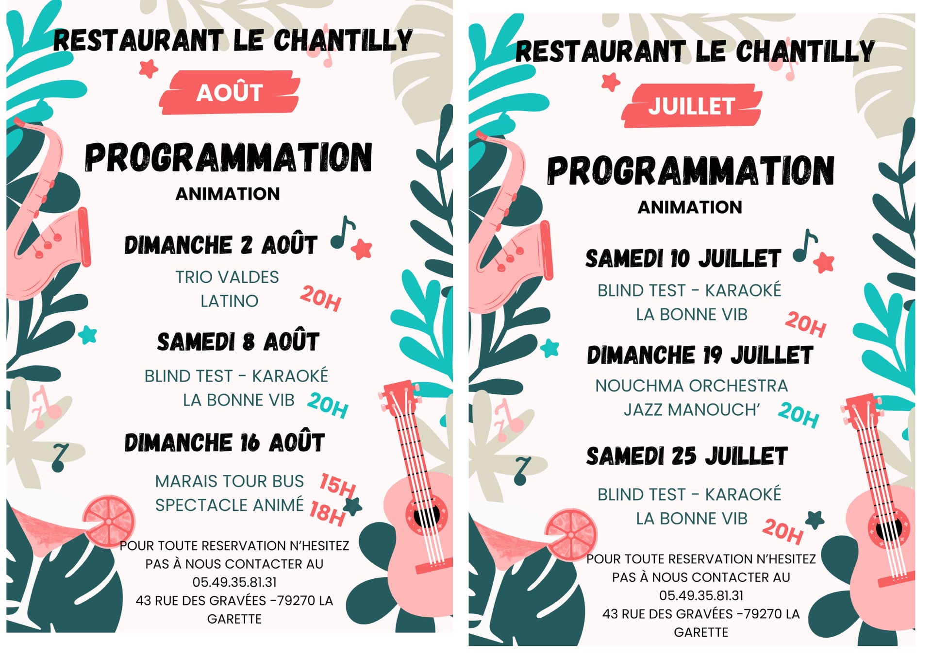 Animations estivales au Chantilly à La Garette