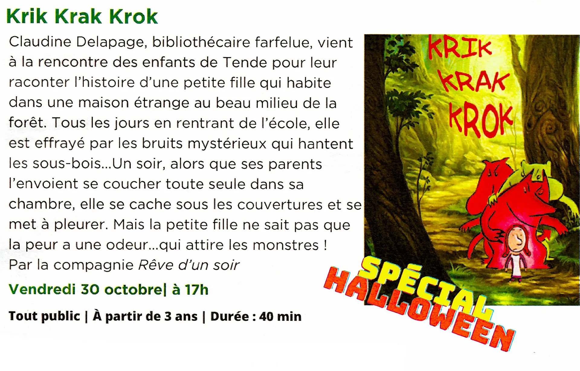 Halloween à la médiathèque : Spéctacle Krik Krak Krok
