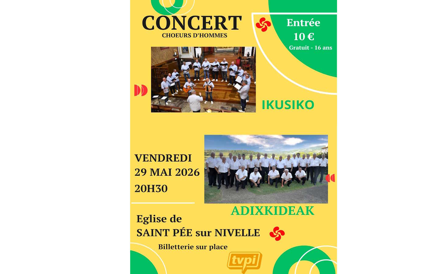 Concert de chants basque avec le choeur d'hommes Adixkideak et le choeur d'hommes Ikusiko