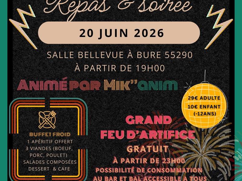 Soirée et repas année 80 et grand feu d'artifice