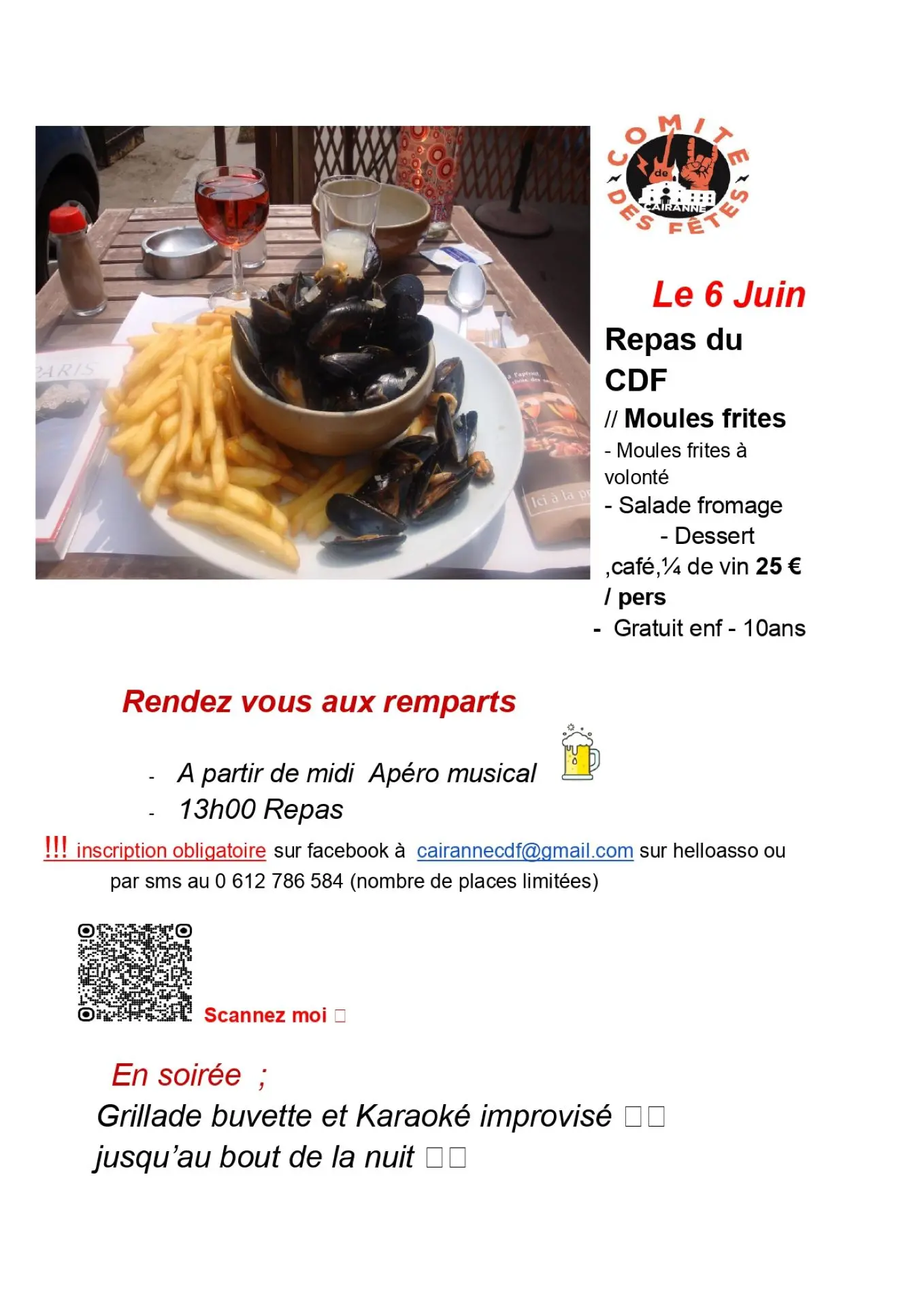 Repas du CDF - repas moules frites à volonté