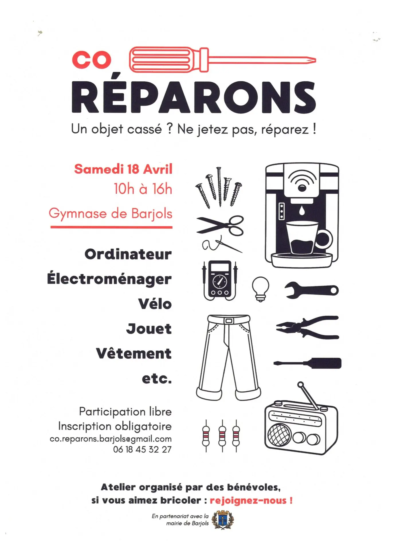 Atelier co réparation : Un objet cassé, ne jetez pas, réparez!