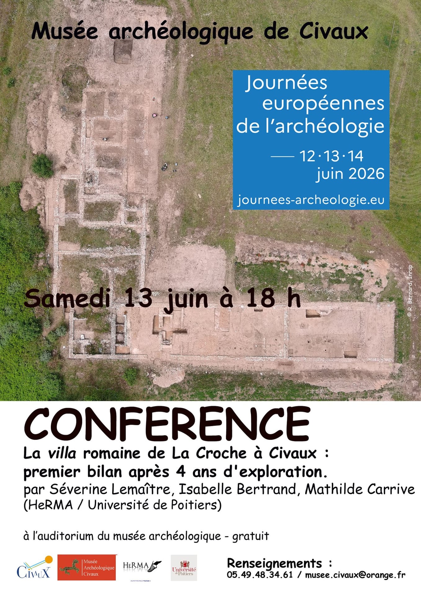 Journées européennes de l'archéologie "Conférence : la villa romaine de La Croche à Civaux : premiers bilans après 4 ans d'exploitation"