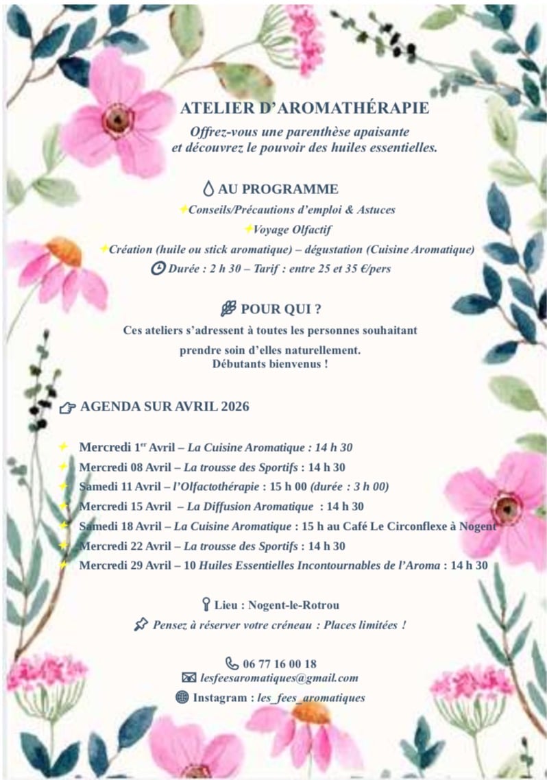 Ateliers d'aromathérapie d'avril par Les Fées Aromatiques