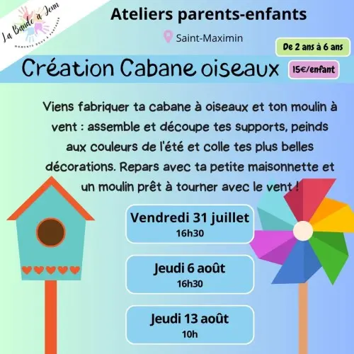 Atelier parent/enfant : Création Cabane oiseaux - (enfants 2 ans à 6 ans)