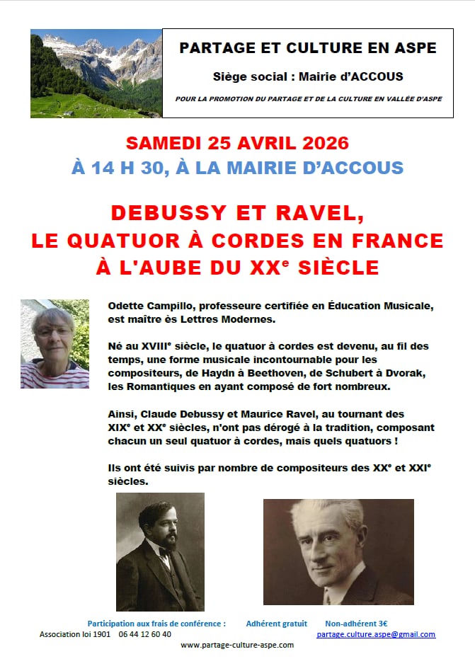 Conférence partage et culture : Debussy et Ravel, le quatuor à cordes en France, à l’aube du XXe siècle