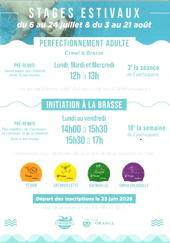 Stages estivaux - piscine l'attente