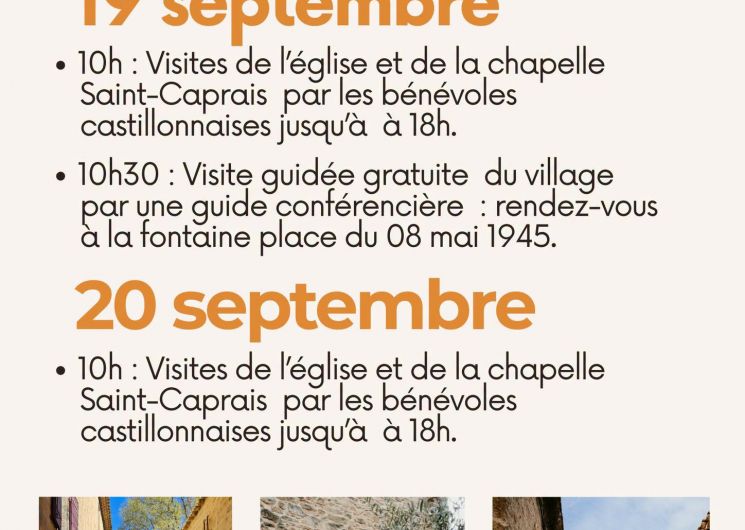 Journées Européennes du Patrimoine 2026 – Visites du village, de l’église et de la chapelle Saint Caprais