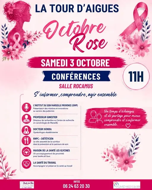 Octobre rose à La Tour d'Aigues : conférences : s'informer, comprendre, agir ensemble