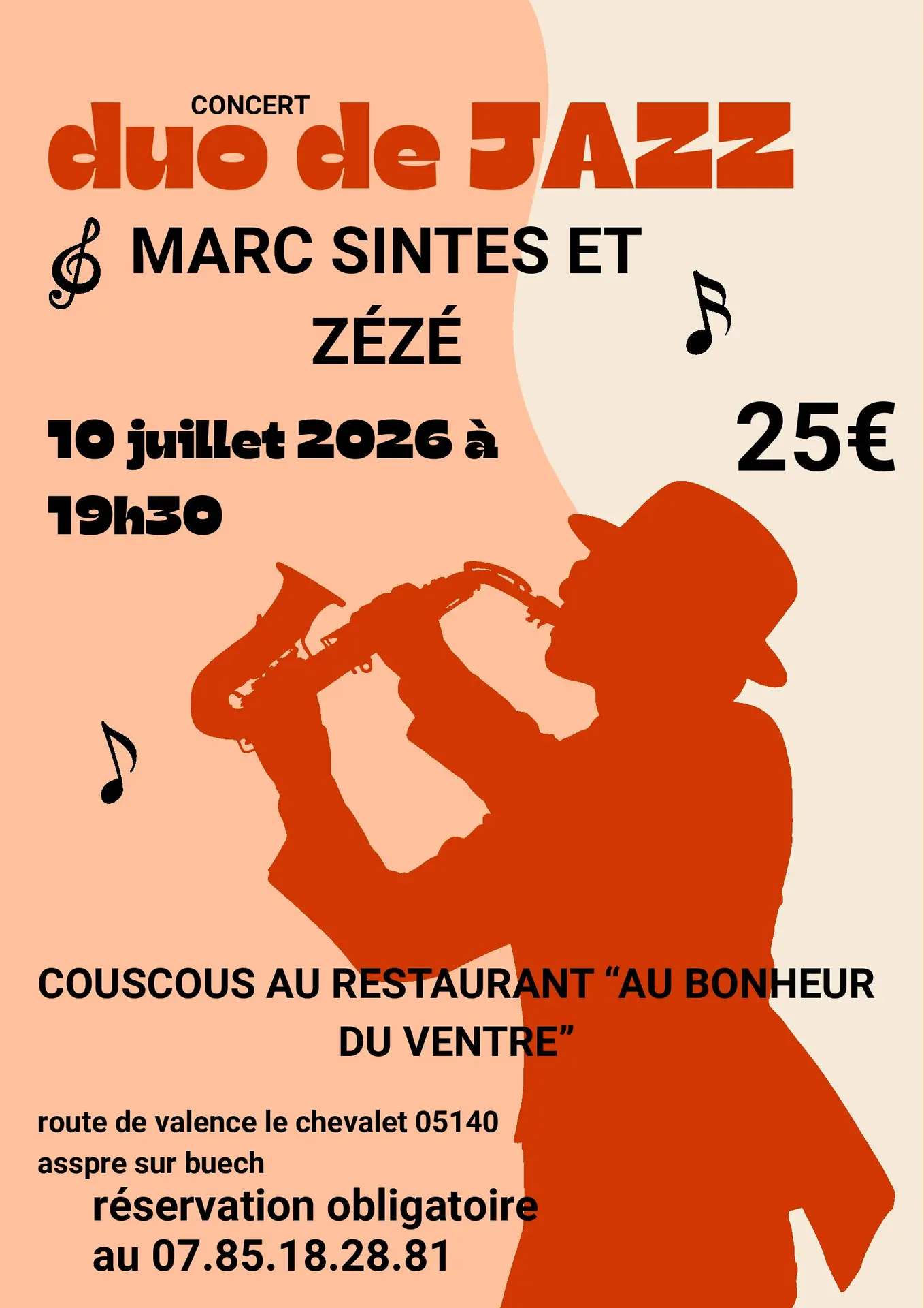 Duo jazz avec Marc Sintes et Zézé au restaurant « Au bonheur du ventre »