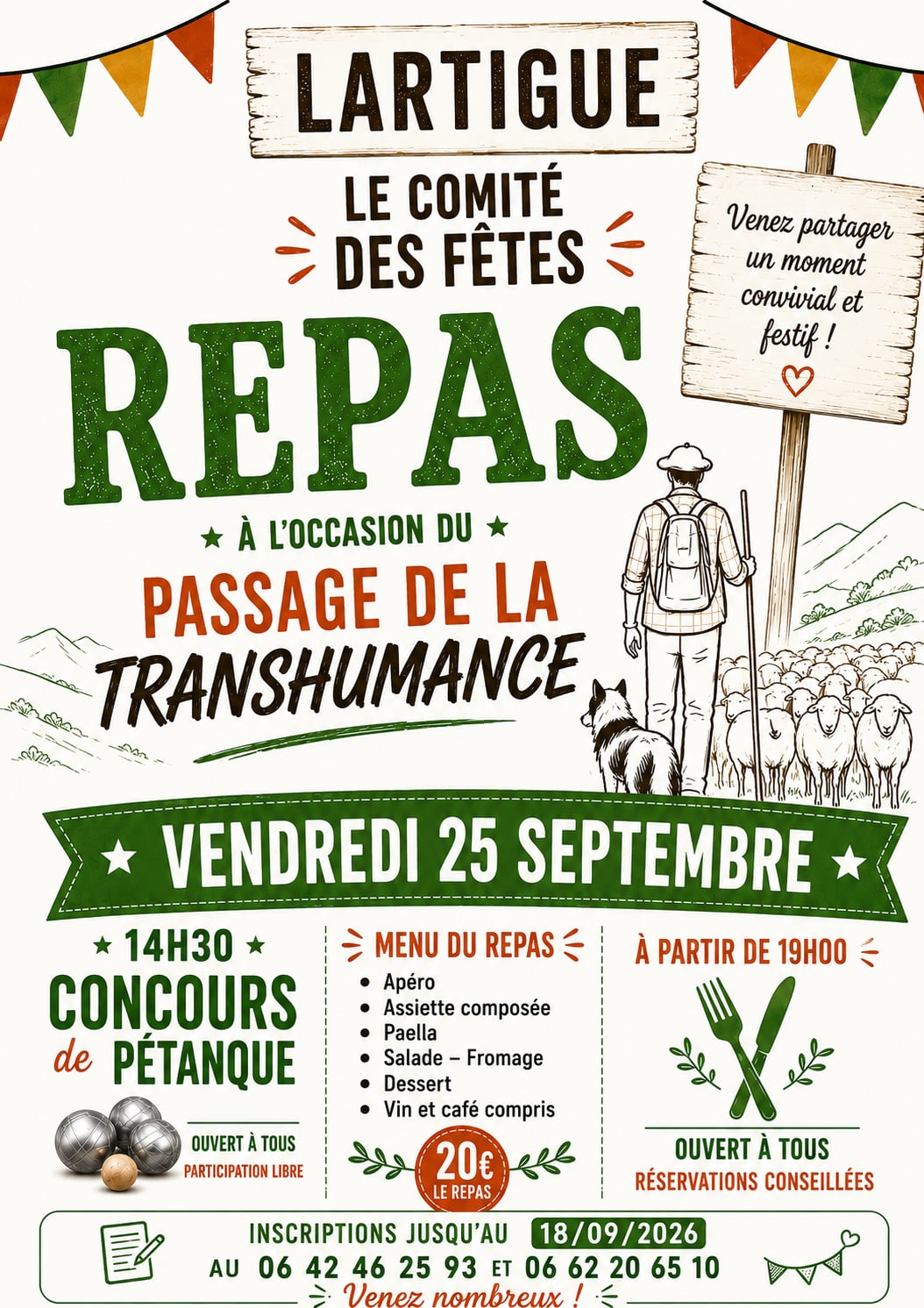 Repas à l'occasion du passage de la Transhumance à LARTIGUE