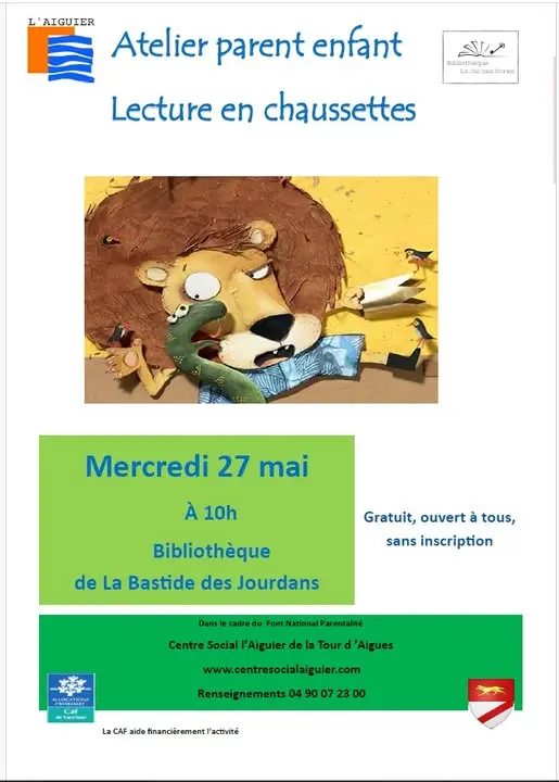 Atelier parent enfant lecture en chaussettes à La Bastide des Jourdans