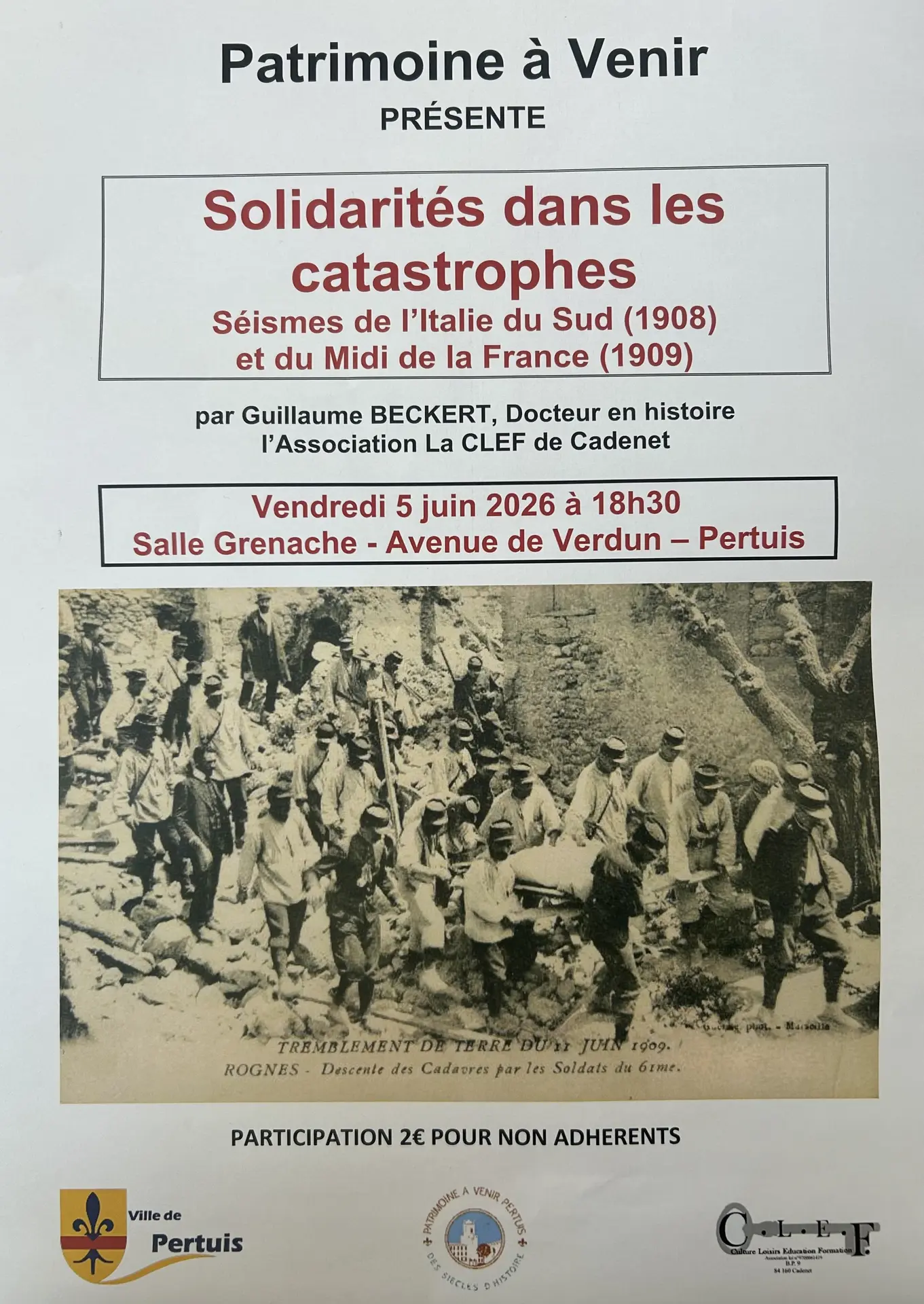 Patrimoine à venir " Solidarités dans les catastrophes"