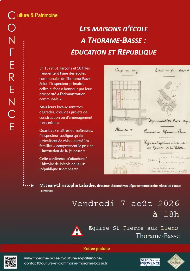 Conférence "Les Maisons d'écoles à Thorame-Basse: Education et République""