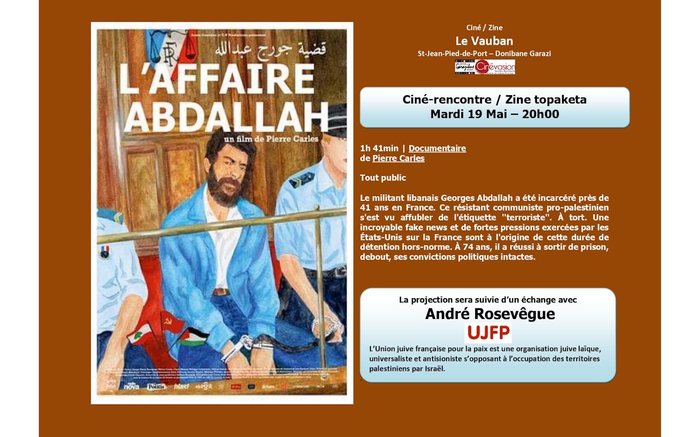 Ciné-rencontre "L'affaire Abdallah" avec l'UFJP
