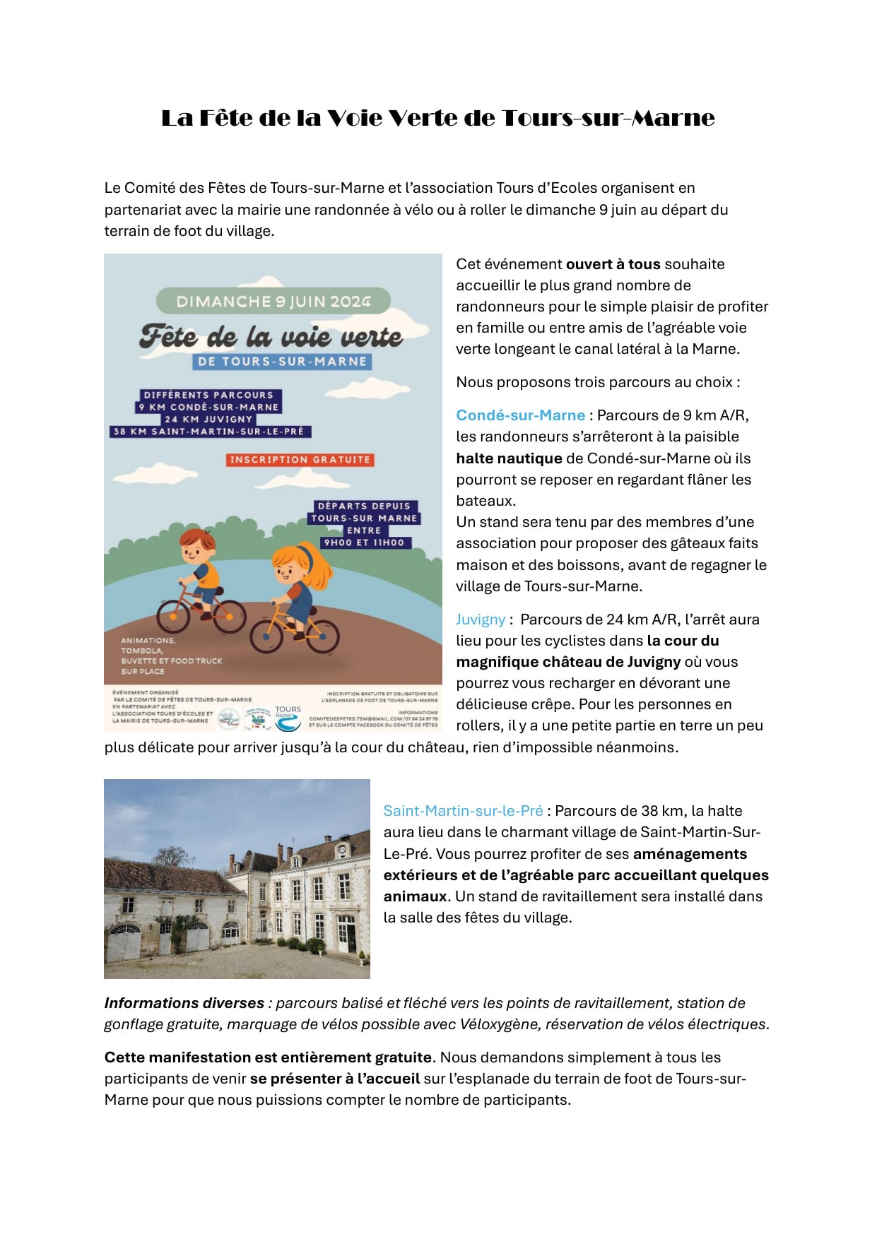 Fête de la Voie Verte à Tours-sur-Marne