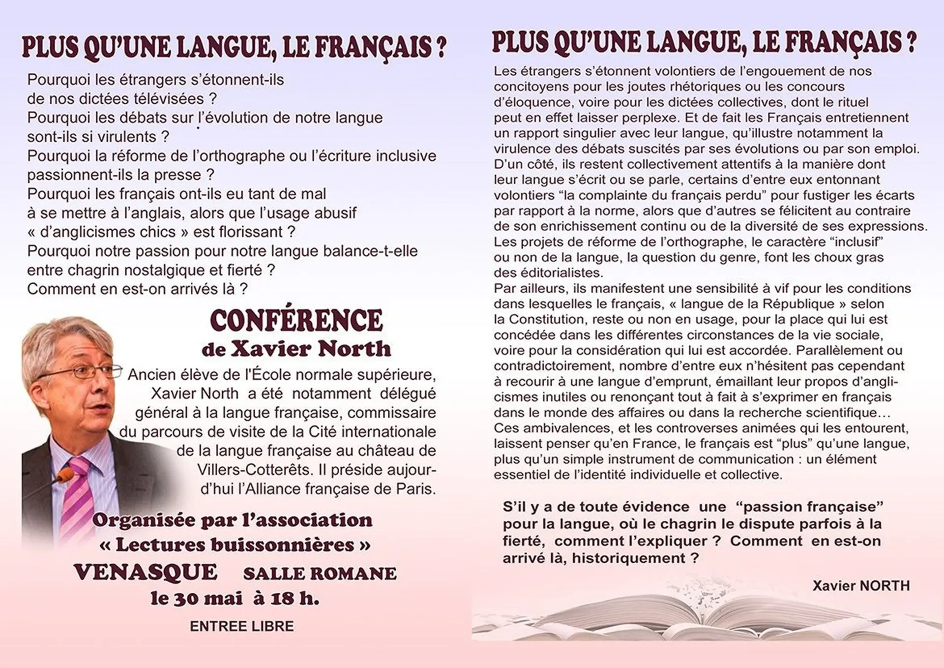 Conférence : "Plus qu'une langue, le français ?"