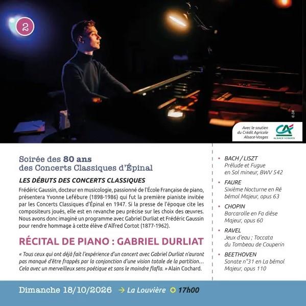 Concerts Classiques Epinal - Récital de piano de Gabriel Durliat
