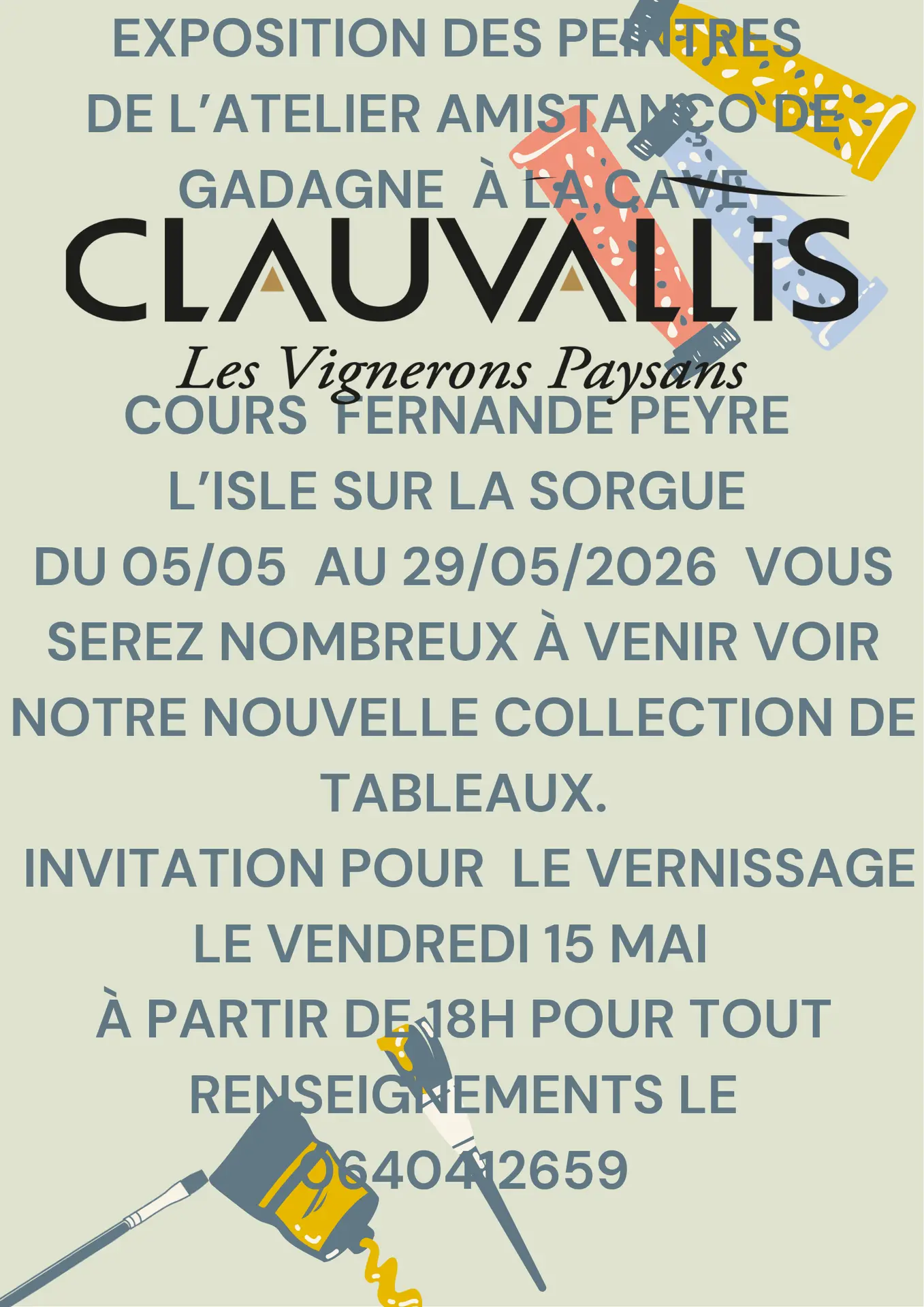 Vernissage des peintres de l'atelier Amistanco chez Clauvallis de l'Isle sur la Sorgue le 15 mai à partir de 18h00.