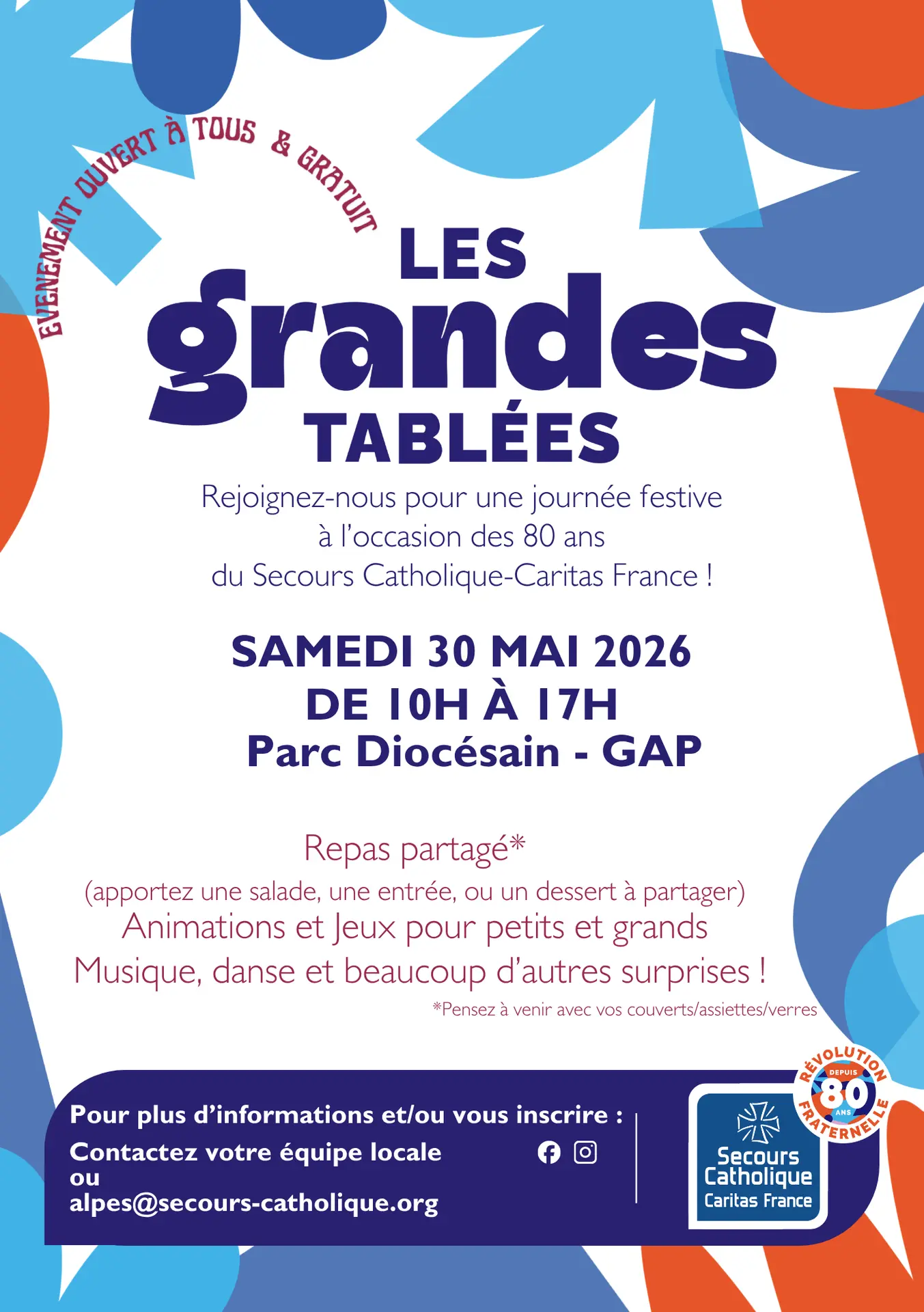Les Grandes Tablées Journée festive à l'occasion des 80 ans du Secours Catholique