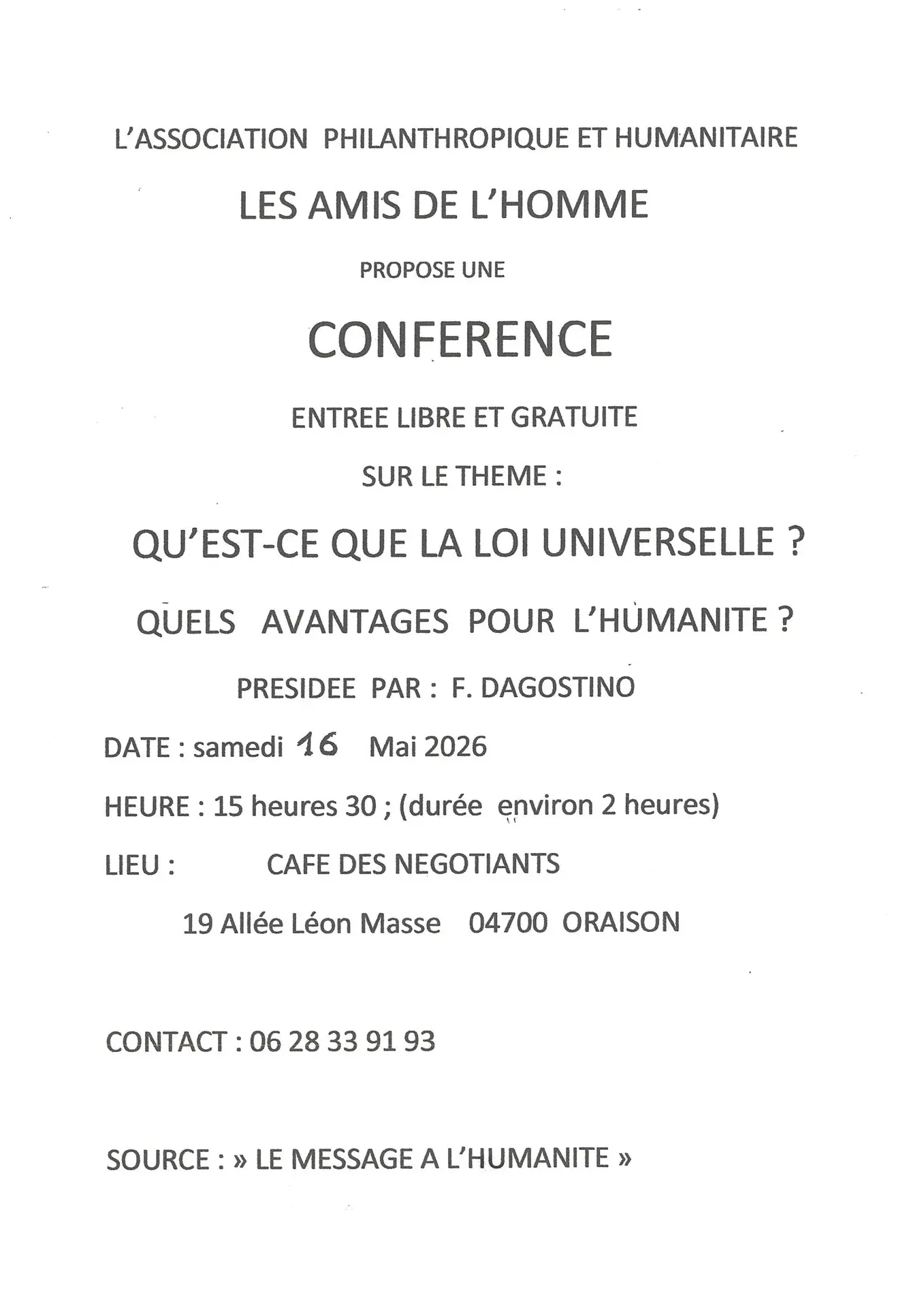 Conférence "qu'est ce que la loi universelle ?