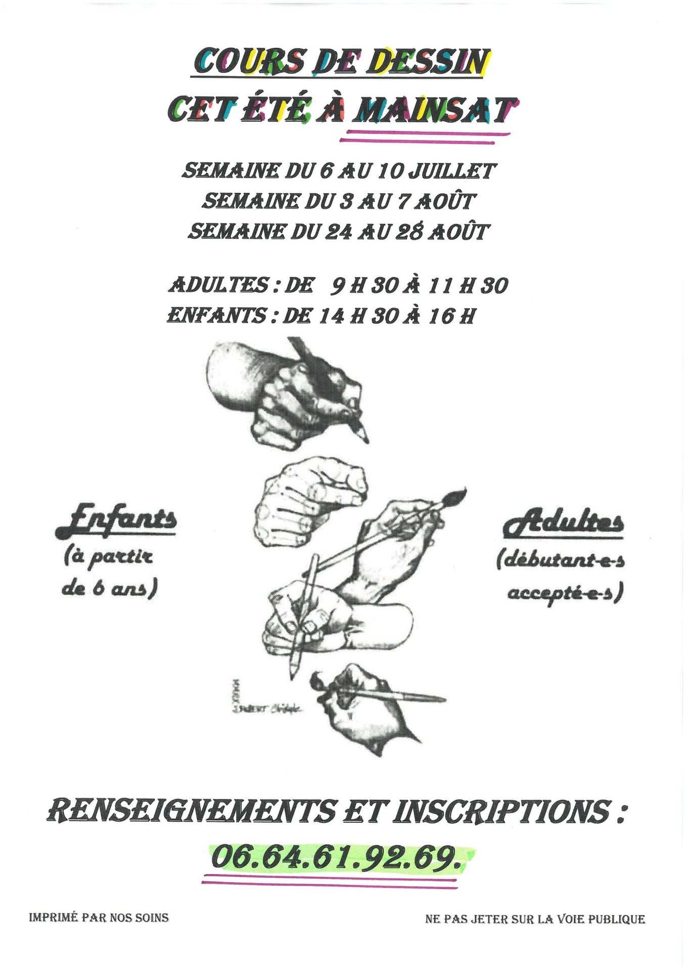 Cours de dessin cet été à Mainsat