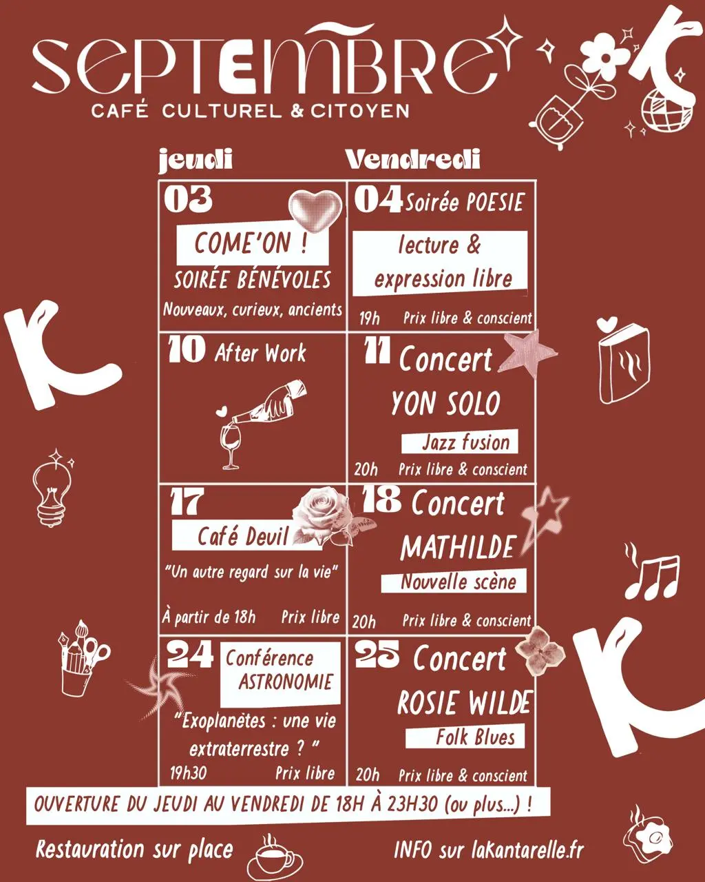 La Kantarelle - Programmation du mois de septembre