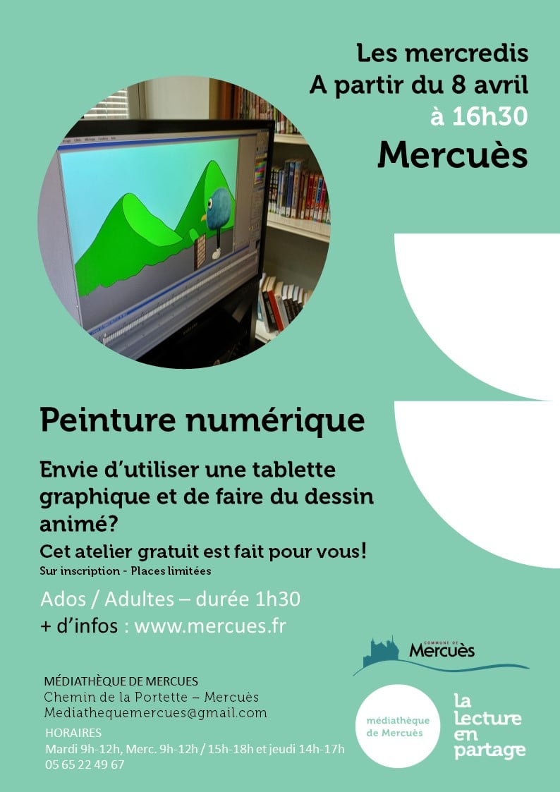 Atelier Peinture Numérique pour ados/adultes à la médiathèque de Mercuès