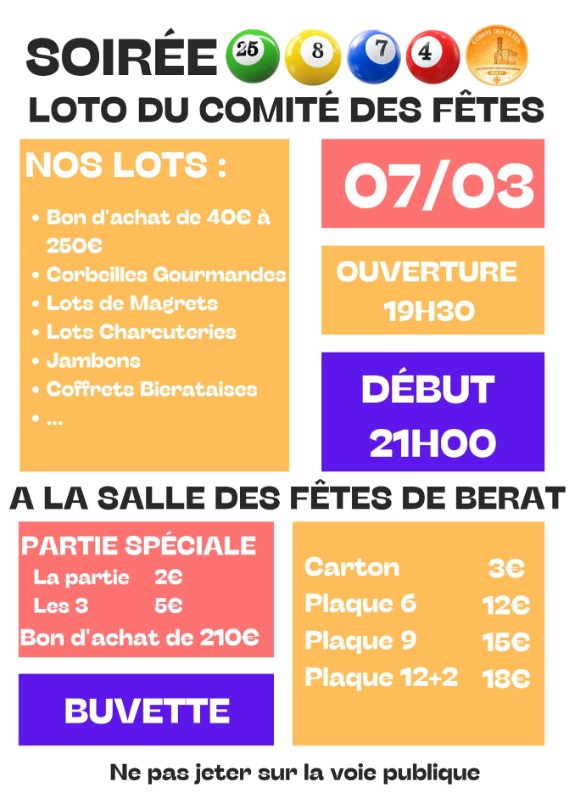 LOTO COMITE DES FETES  - BERAT