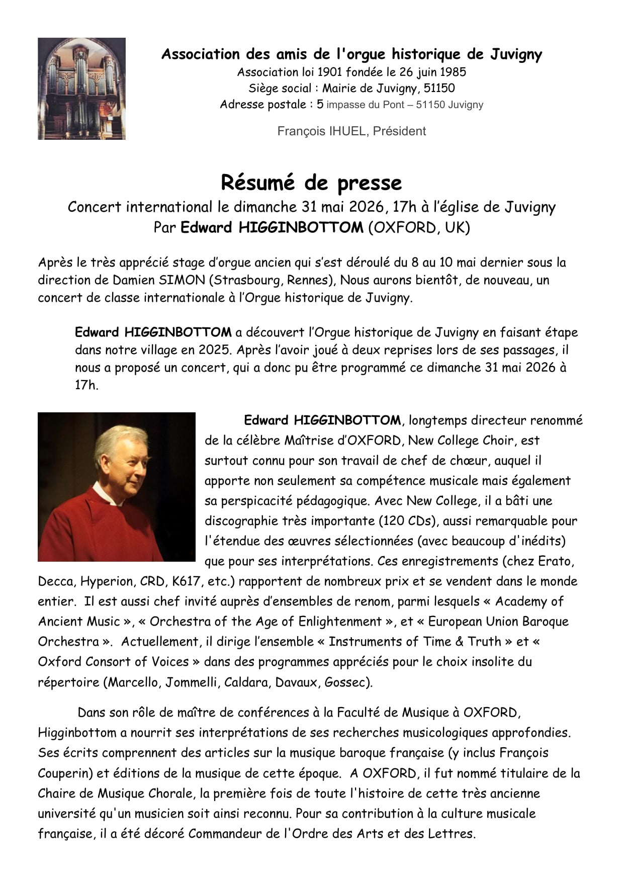 Concert d'Orgue : L'Art d'Edward Higginbottom
