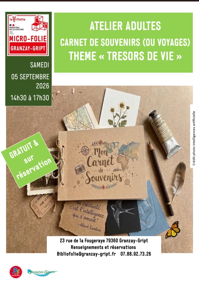 Atelier carnet de souvenirs (ou voyages) – thème « Trésors de vie » au musée numérique Micro-Folie à Granzay-Gript
