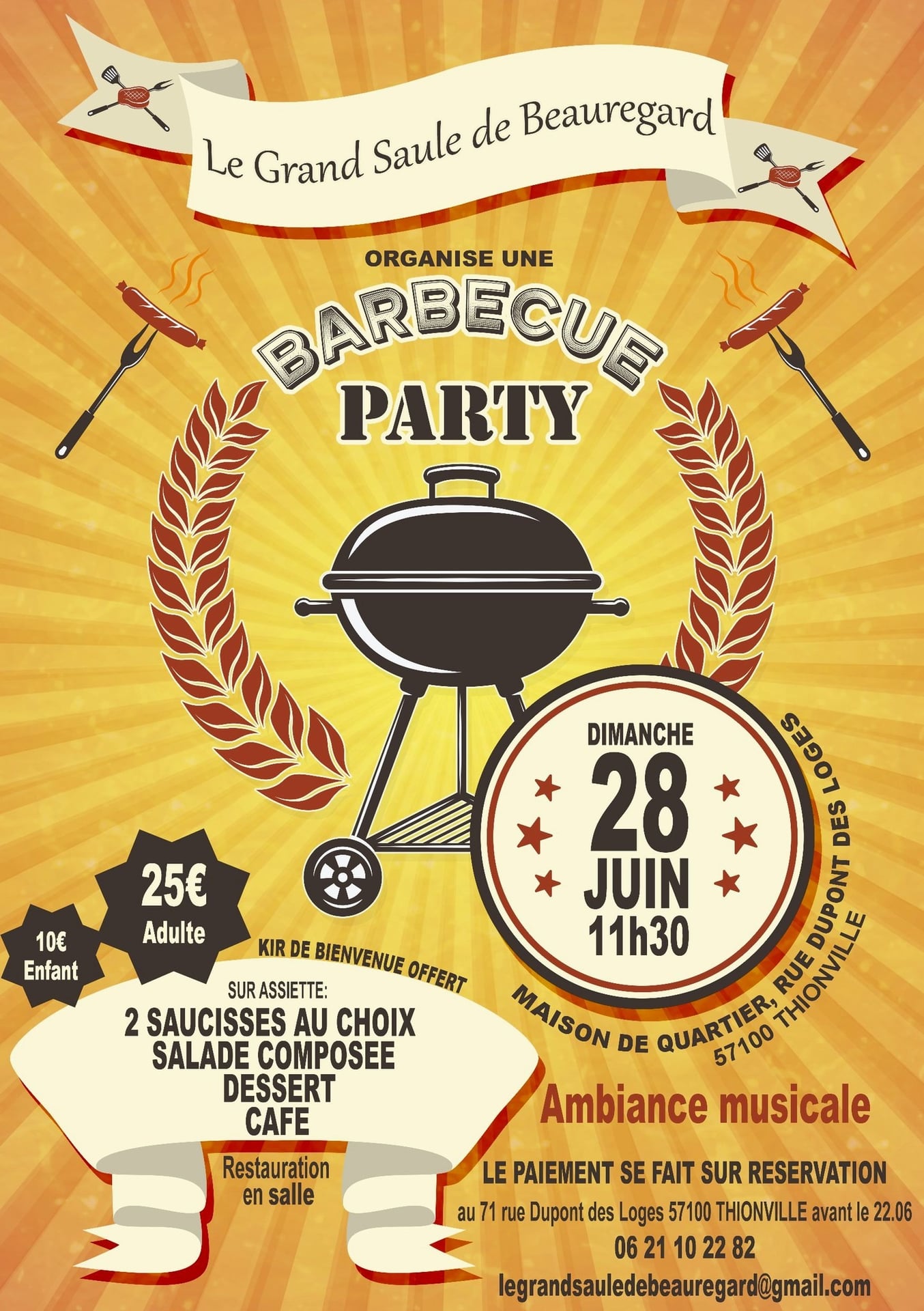 Le Grand Saule de Beauregard organise une BARBECUE PARTY