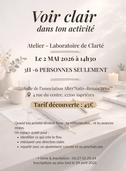 Atelier à Asprières "voir clair dans son activité"