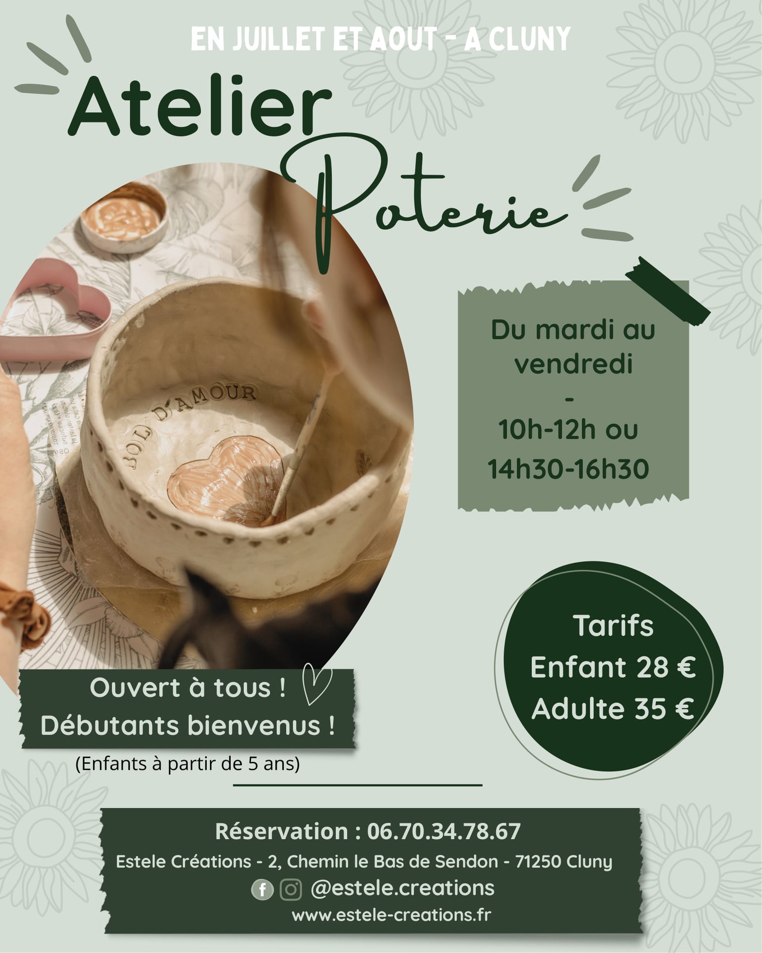 Atelier poterie enfants, ados et adultes à Cluny