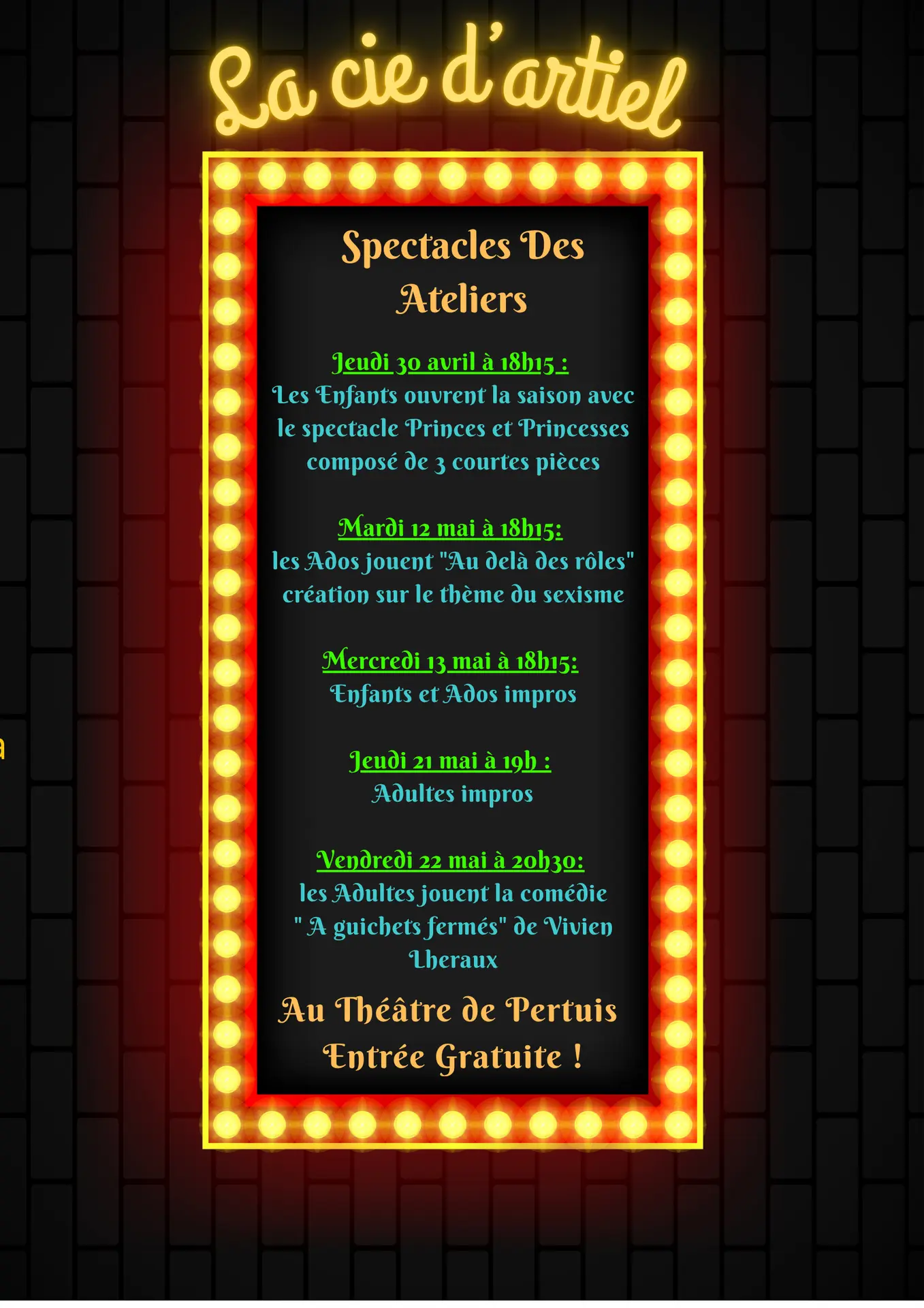 Spectacles Des ateliers de la Cie d'Artiel