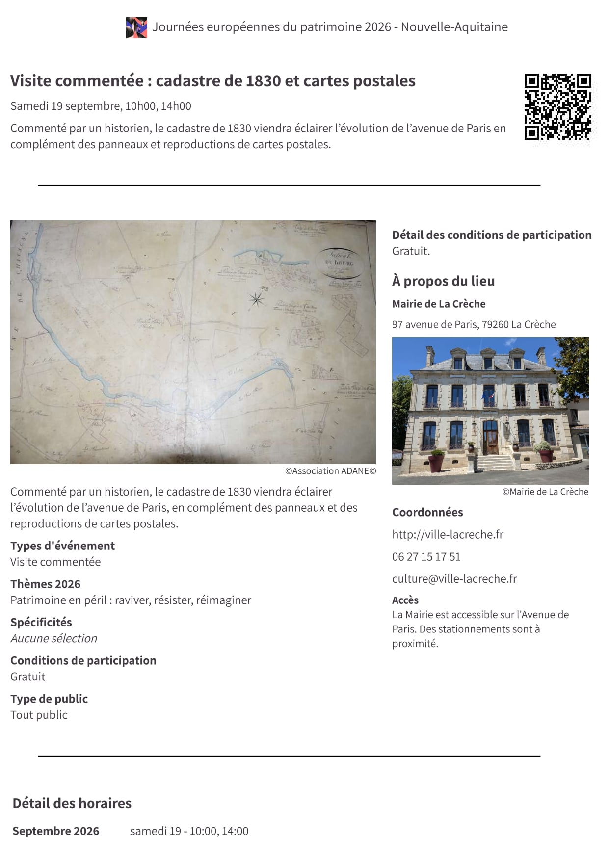 Journées du Patrimoine : Visite commentée cadastre de 1830 et cartes postales