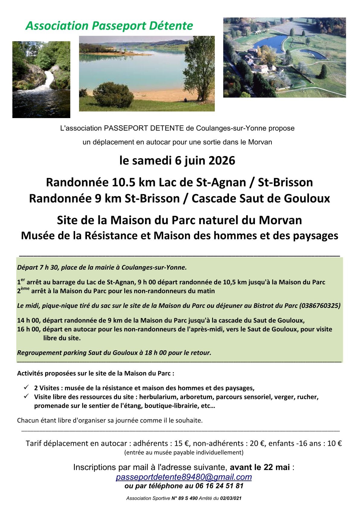 L'association Passeport Détente vous propose : Sortie dans le Morvan
