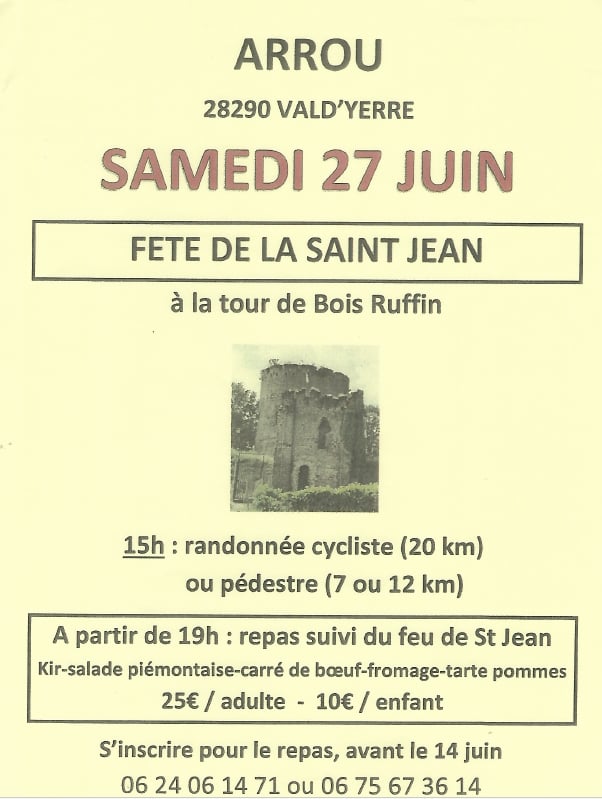Fête de la St-Jean à Bois-Ruffin : randonnée pédestre/cycliste, repas, feu de St Jean