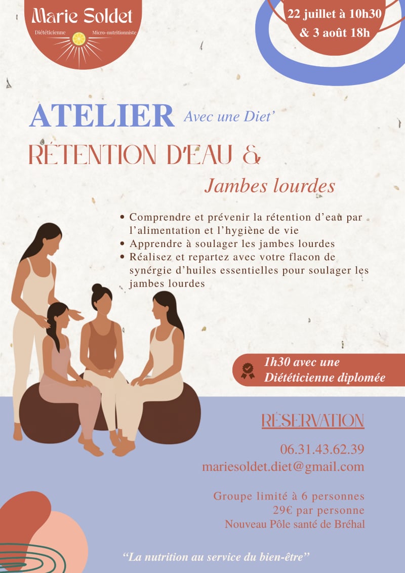 Atelier avec une diet : rétention d'eau et jambes lourdes